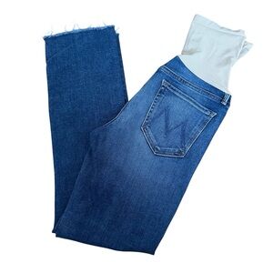 MOTHER Blue Cropped Ankle Jeans with Raw Hem